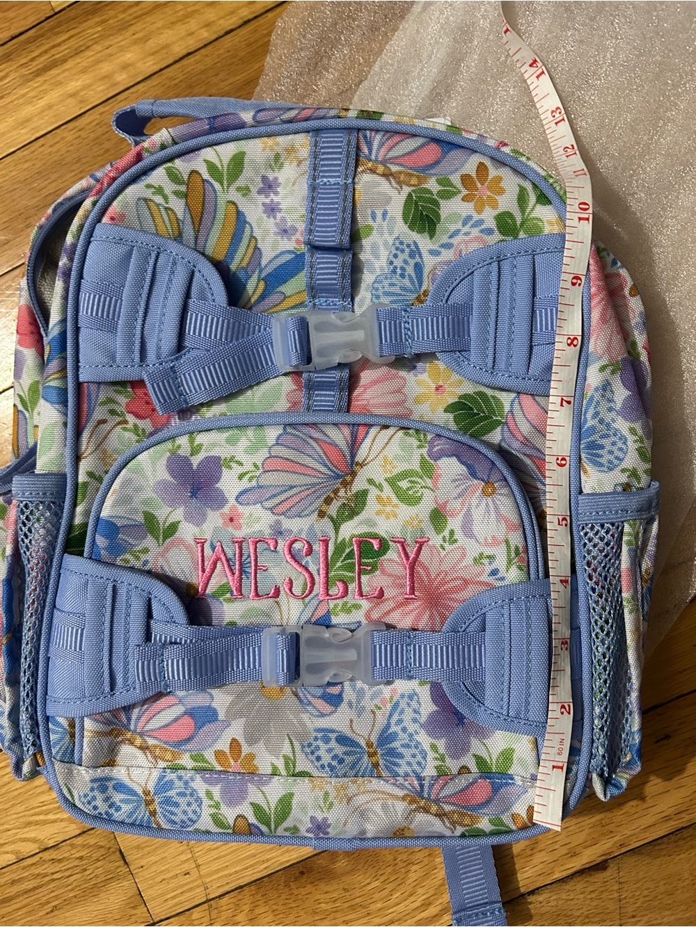 Personalized Light Blue Floral & Butterfly Kids Backpack - WESLEY